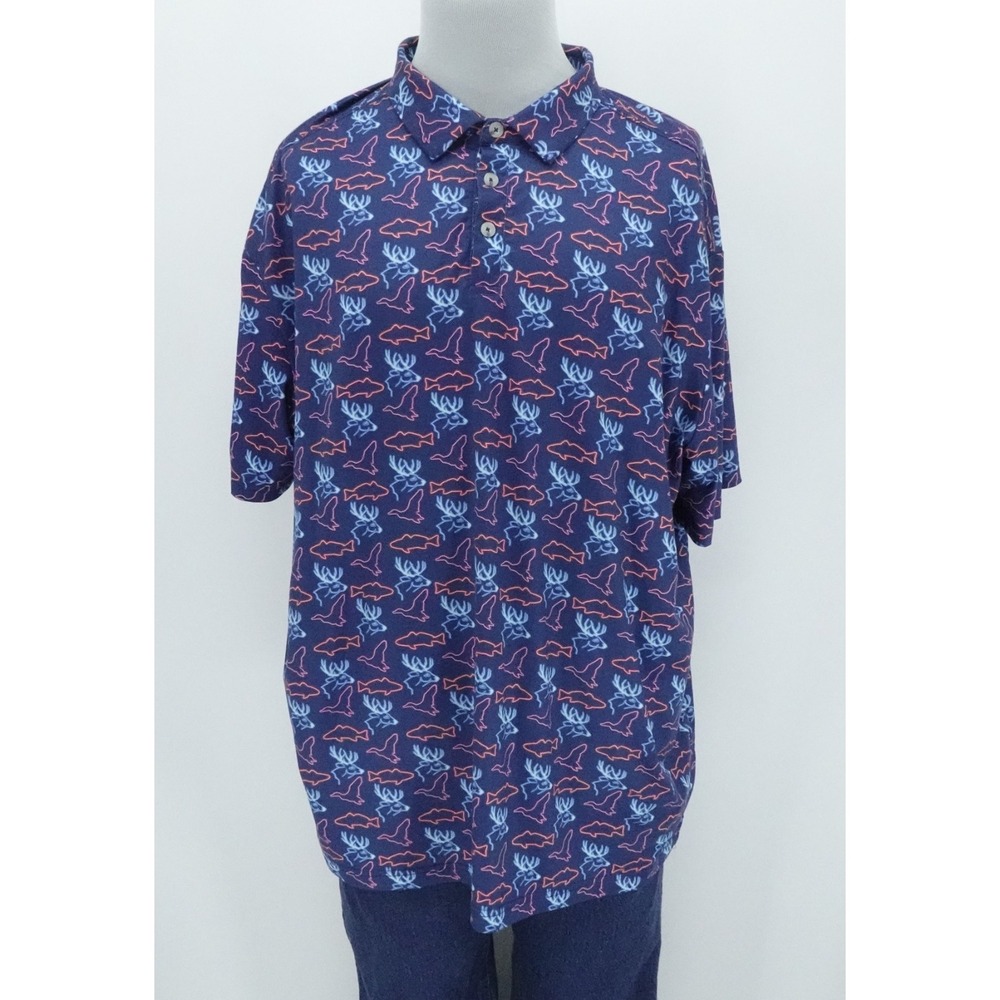 Burlebo Shirt Mens 2XL Blue Outdoors Print Polo Golf Neon‎ Performance
